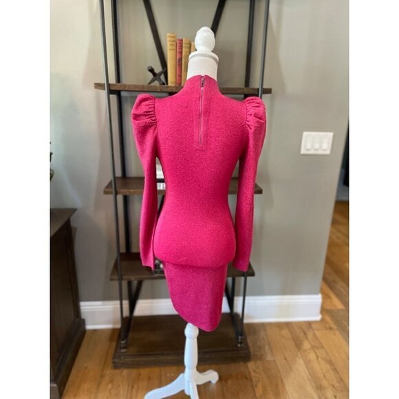 Alice + Olivia Issa Turtleneck Puff Sleeve Dress Wild Pink Metallic Womens Size - Picture 6 of 12